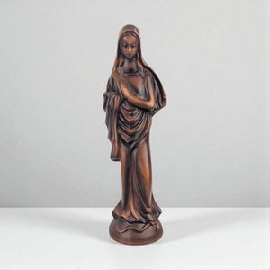 Vintage Madonna Figure: Wood Look Resin Religious Sculpture, Made in Japan