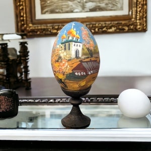 Church Scene on Wooden Egg