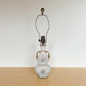 Vintage Floral Ceramic Table Lamp: Gold Accent Boudoir Lighting