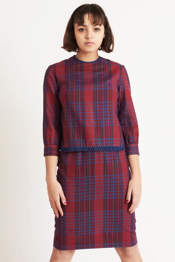 Pink Plaid Skirt Set with Pencil Skirt and Femini… - image 2