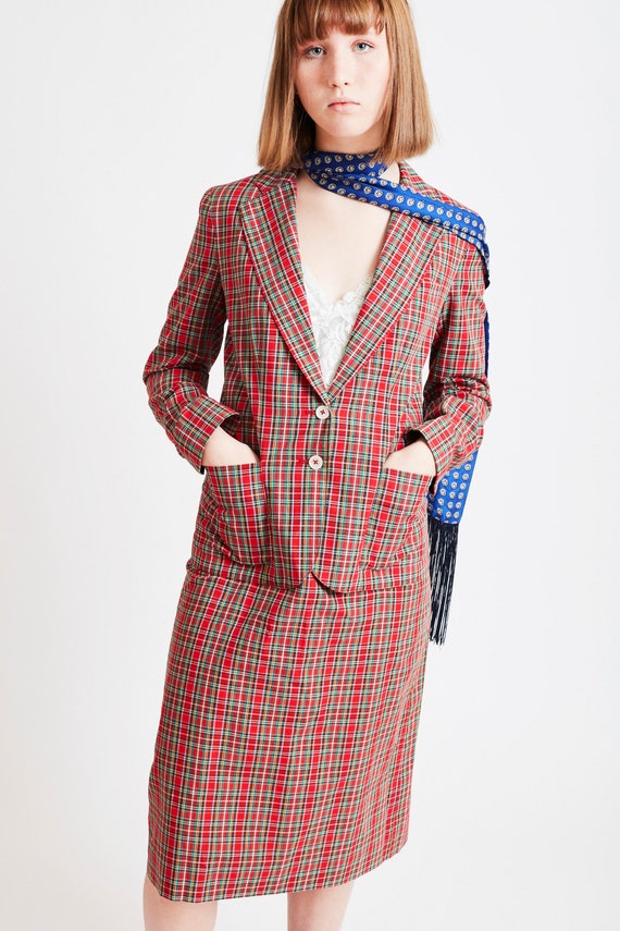 Plaid Skirt Suit with Matching Belt Gem