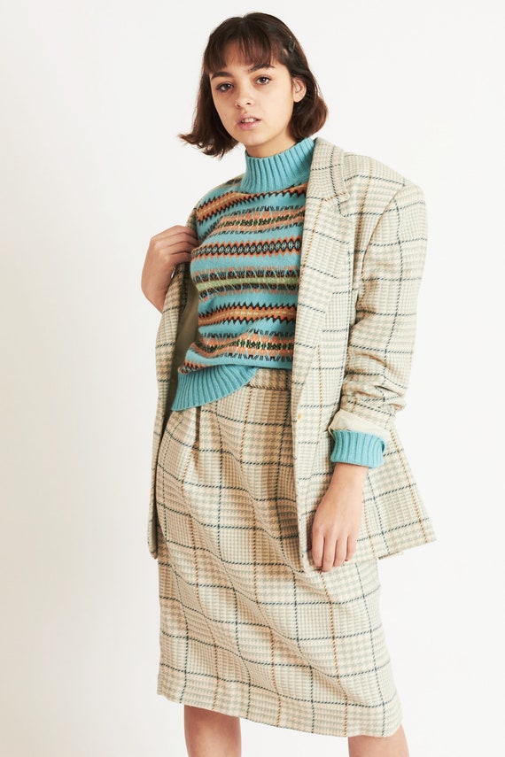 Russ Plaid Skirt Wool Skirt Set Blazer and Knee L… - image 1