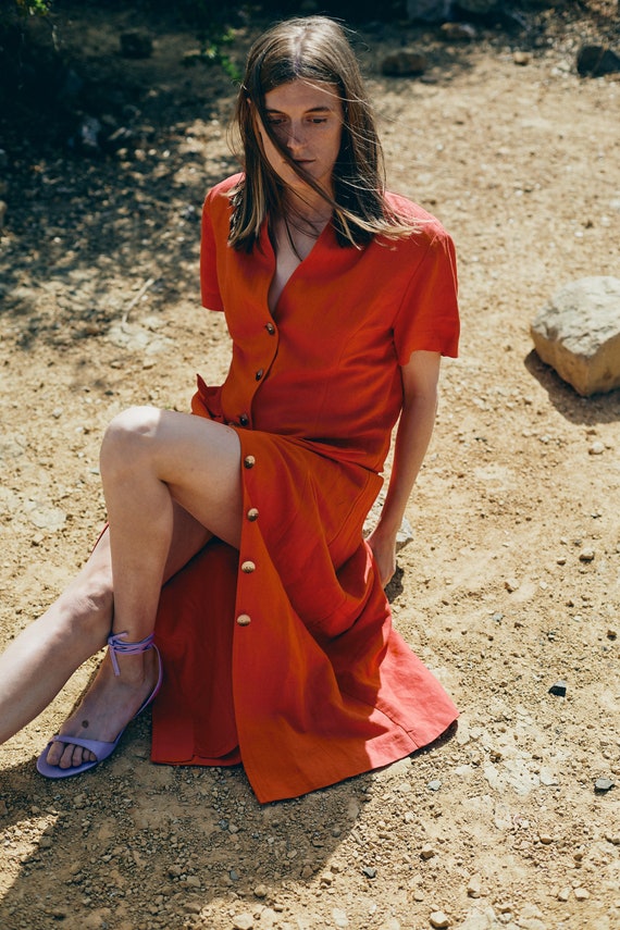 Savannah Cherry Linen Midi Dress