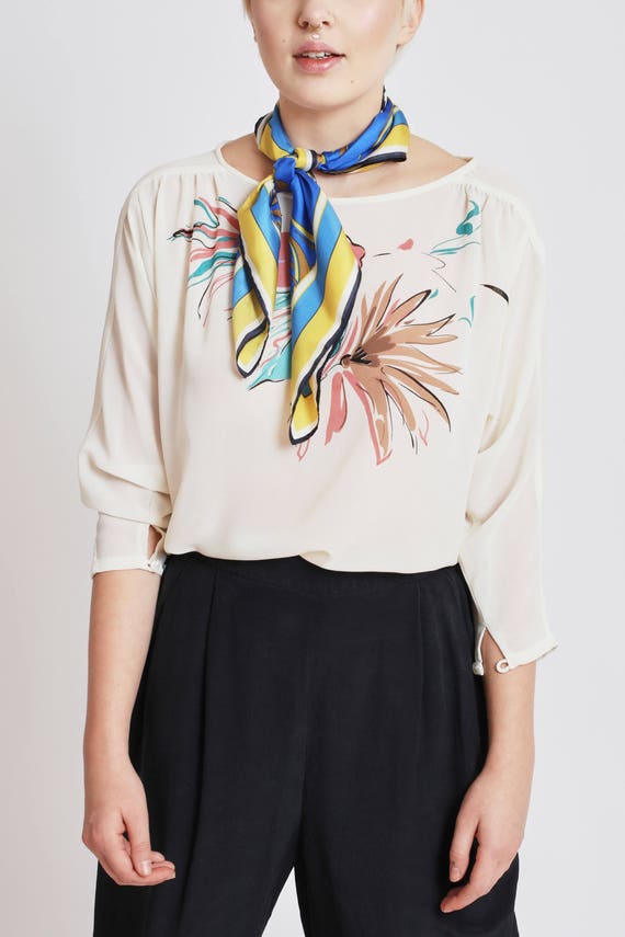 Sheer Quarter Sleeve Blouse with Painted Floral D… - image 3