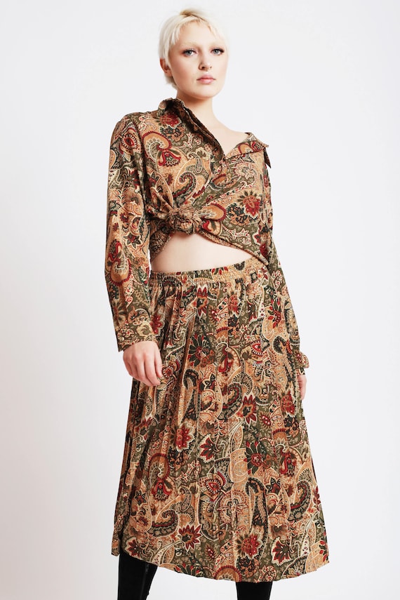 Paisley Blouse + Pleated Skirt Set