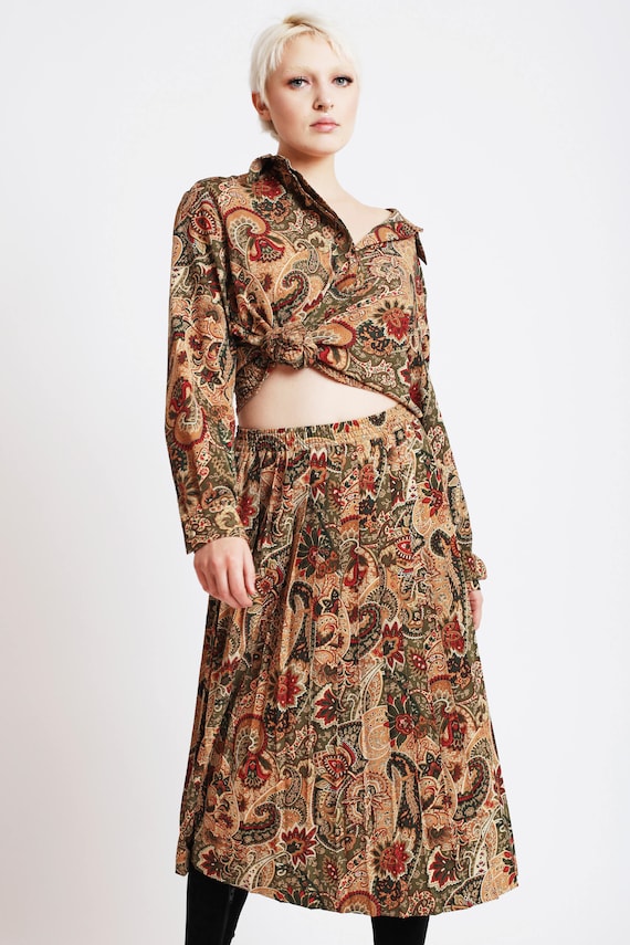 Paisley Blouse + Pleated Skirt Set - image 1