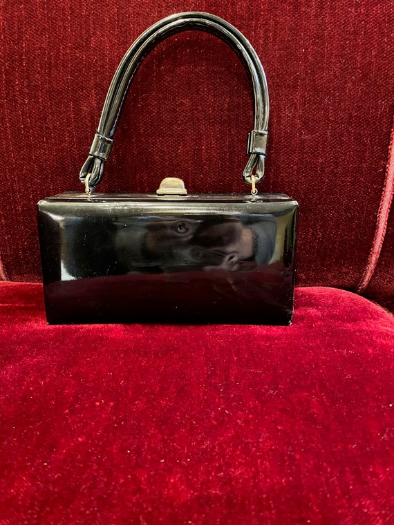 Vintage black patent leather box bag - image 1