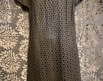1960's Charming Black Eyelet Lace shift dress