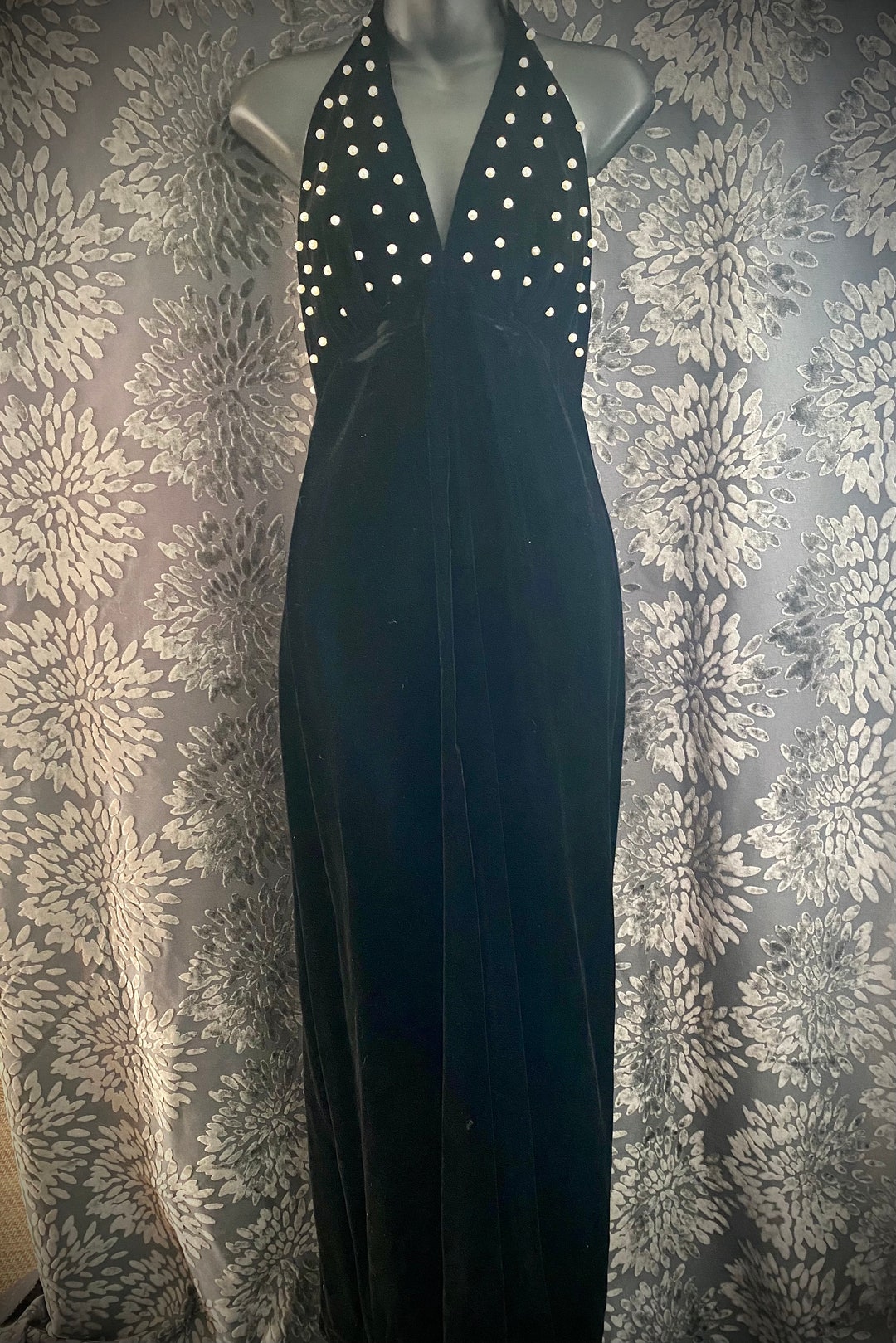 1960 Black Velvet Halter Gown 