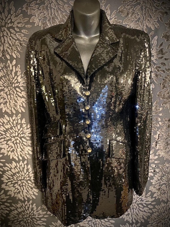 Fabulous Black Fish Scale Sequined Suit Jacket 1990's NWT 