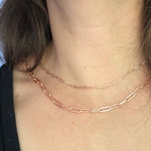 Rose Gold Rectangle Chain Necklace, Paperclip chain necklace, Rose Gold Rectangle Link Chain Necklace, Rose Gold Layering Choker Necklace