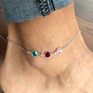 Mommy Family Tree Anklet, Grandma gift, Three sisters 3 best friends Nana Gift for Sister, Mothers day gift, Kids Birthstones Anklet Mom