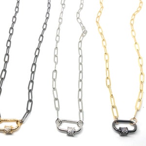 Paper clip Carabiner Necklace, Gold Silver Carabiner Chunky Necklace, Gold Rectangle Chain Necklace, Silver Rectangle Necklace, Drawn Chain