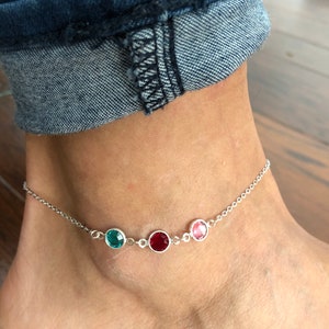 Sisters gift, Sisters Anklet, Best friends gift, Three sisters gift, 3 best friends gift, Gift for Sister, Birthstone anklet gift for bestie