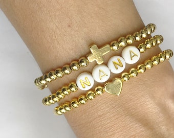 BESTSELLER Custom Nana Gold Beaded Bracelets, Gold Bead Stretch Bracelet, Grandmother gift