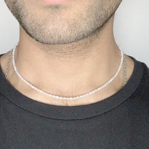 Mens Pearl Choker Necklace. Mens Necklace. Unisex Necklace. Mens Jewelry. Silver, Gold or Rose gold finish.