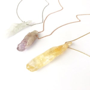 SALE!!! Big Crystal Necklace, Long Necklace, Raw Amethyst Necklace, Raw Citrine Necklace, Raw Crystal Necklace, Raw Stone Healing Necklace