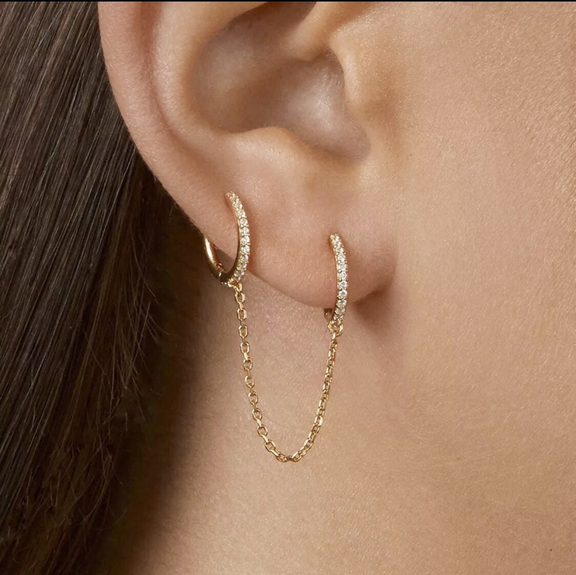 Pave Double Huggie Chain Earring – Alev Jewelry
