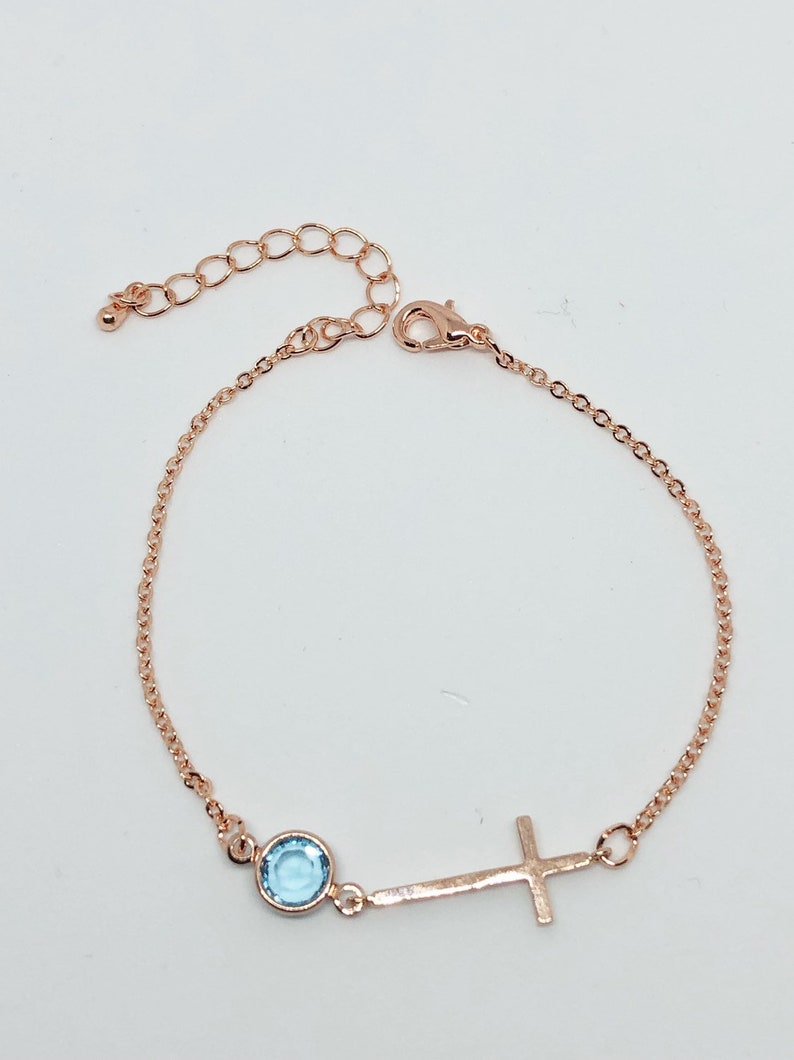 Rose Gold Cross Bracelet Horizontal Cross Bracelet Sideways Etsy