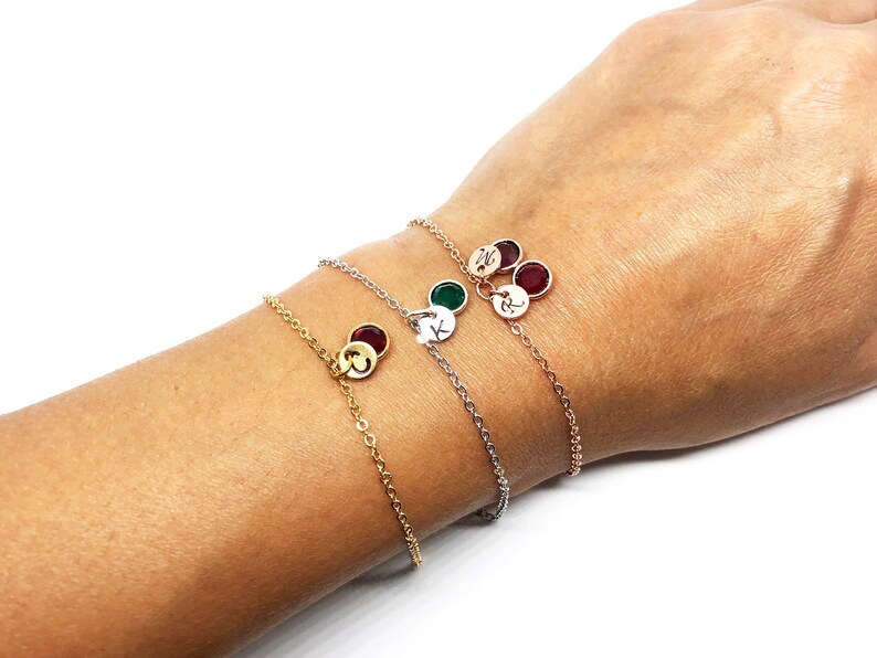 Custom Rose Gold Birthstone Anklet With Initials Personalized Etsy