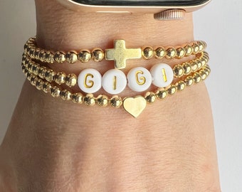 BESTSELLER Custom Gigi Gold Beaded Bracelets • Gold Bead Stretch Bracelet • MewMaw gift • Grandma Birthday Gift • Faith Bracelet Gift Nana