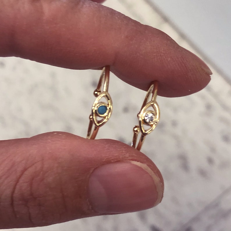 Protection Gift Adjustable 18K Gold Plated Evil Eye Ring CZ Paved