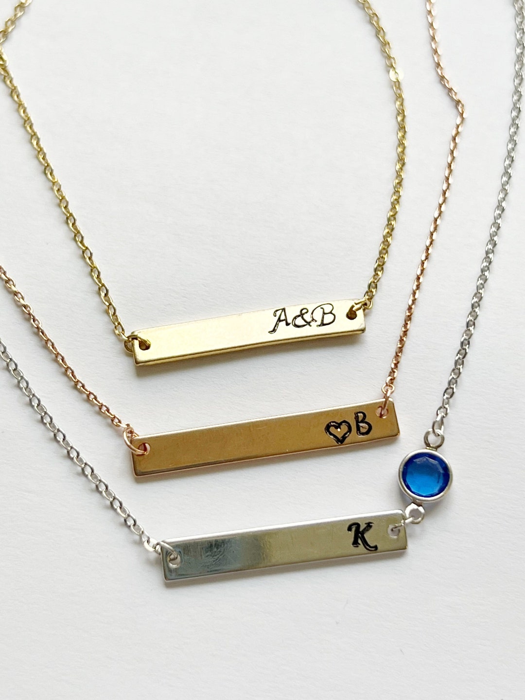 Personalized Birthstone Necklaces Custom Engraved Bar Necklace
