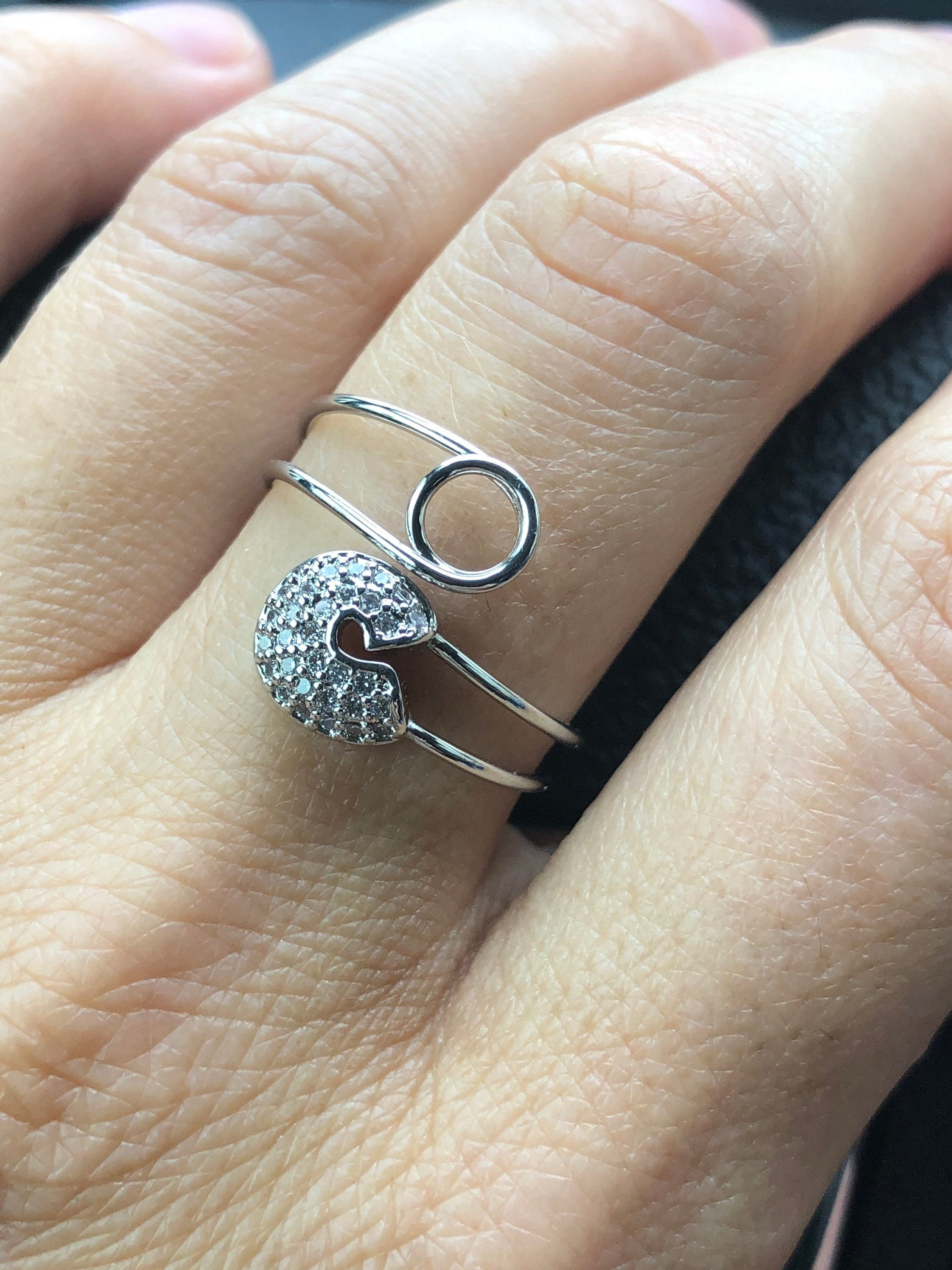 Adjustable Silver Safety Pin Ring CZ Paved Ring for Bestie Etsy UK
