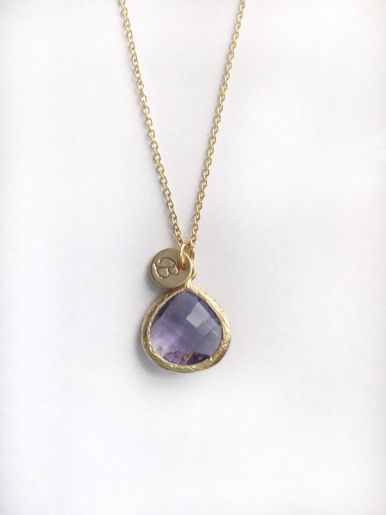Simple necklace bridal party gifts Amethyst necklace with initial name necklace February birthstone necklace Soul sister birthday gift