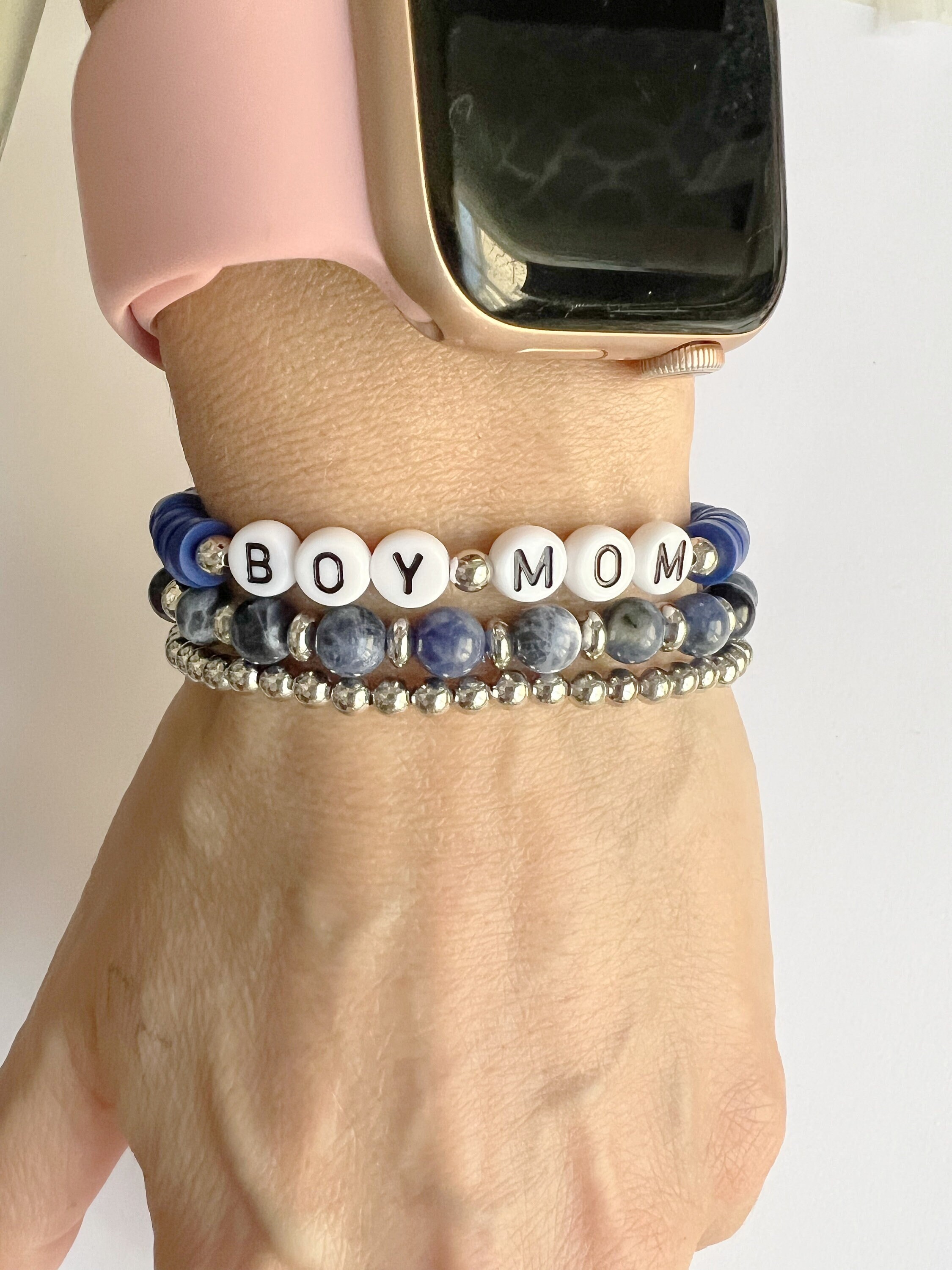 First Time Mom Gift Gold Silver Boy Mom Bracelet Stack Set Etsy