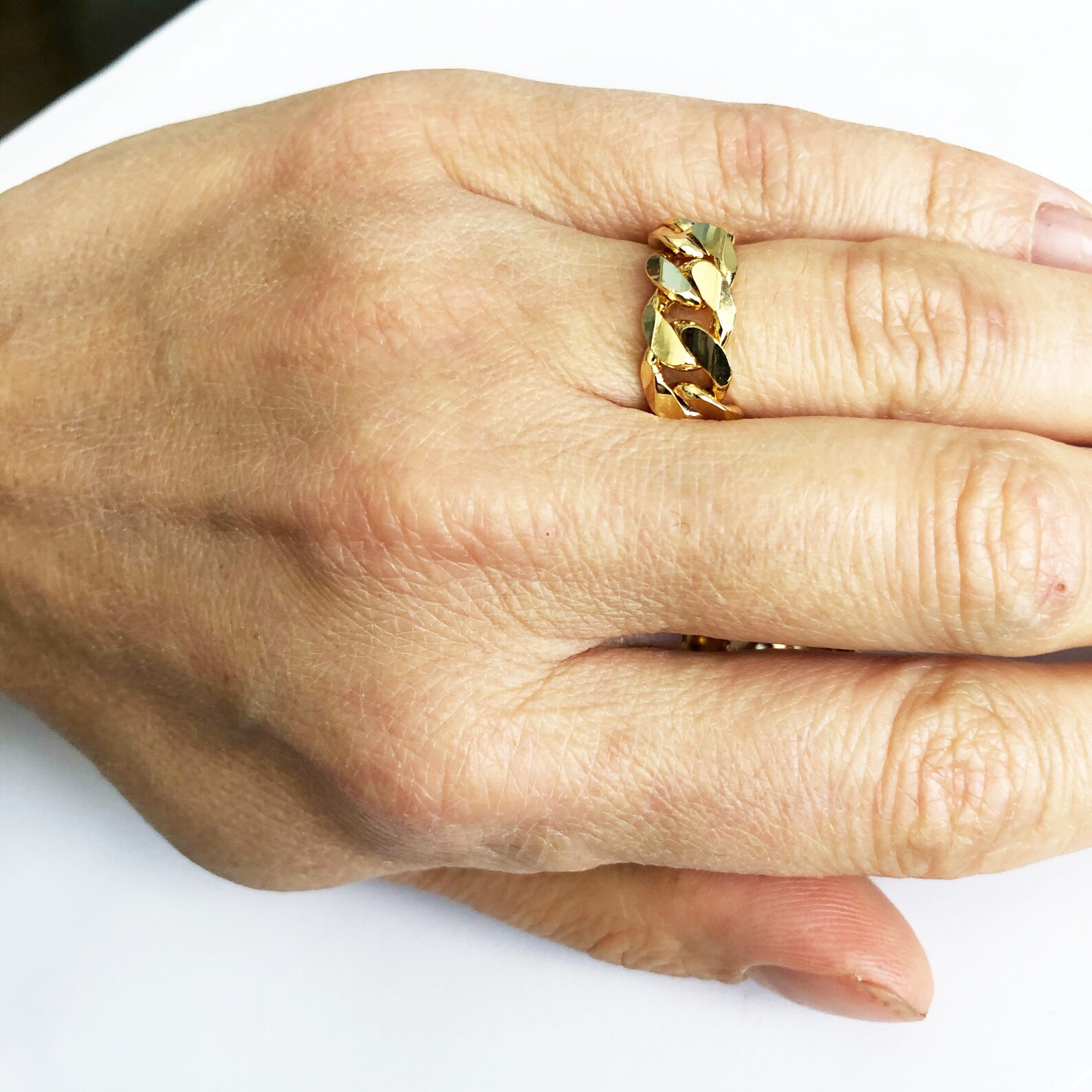 Rose Gold Chain Ring Everyday Ring Gold Stacking Ring Thick Etsy