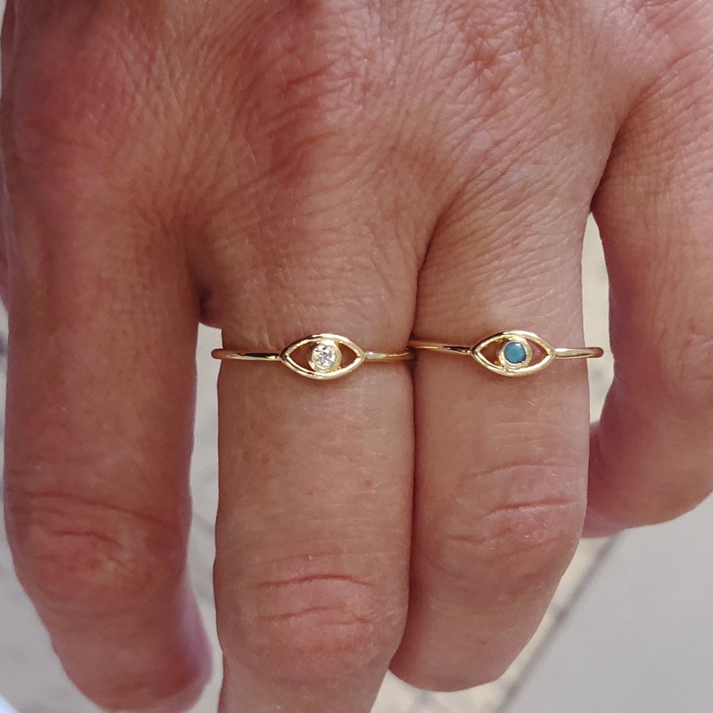 Protection Gift Adjustable 18K Gold Plated Evil Eye Ring CZ Paved