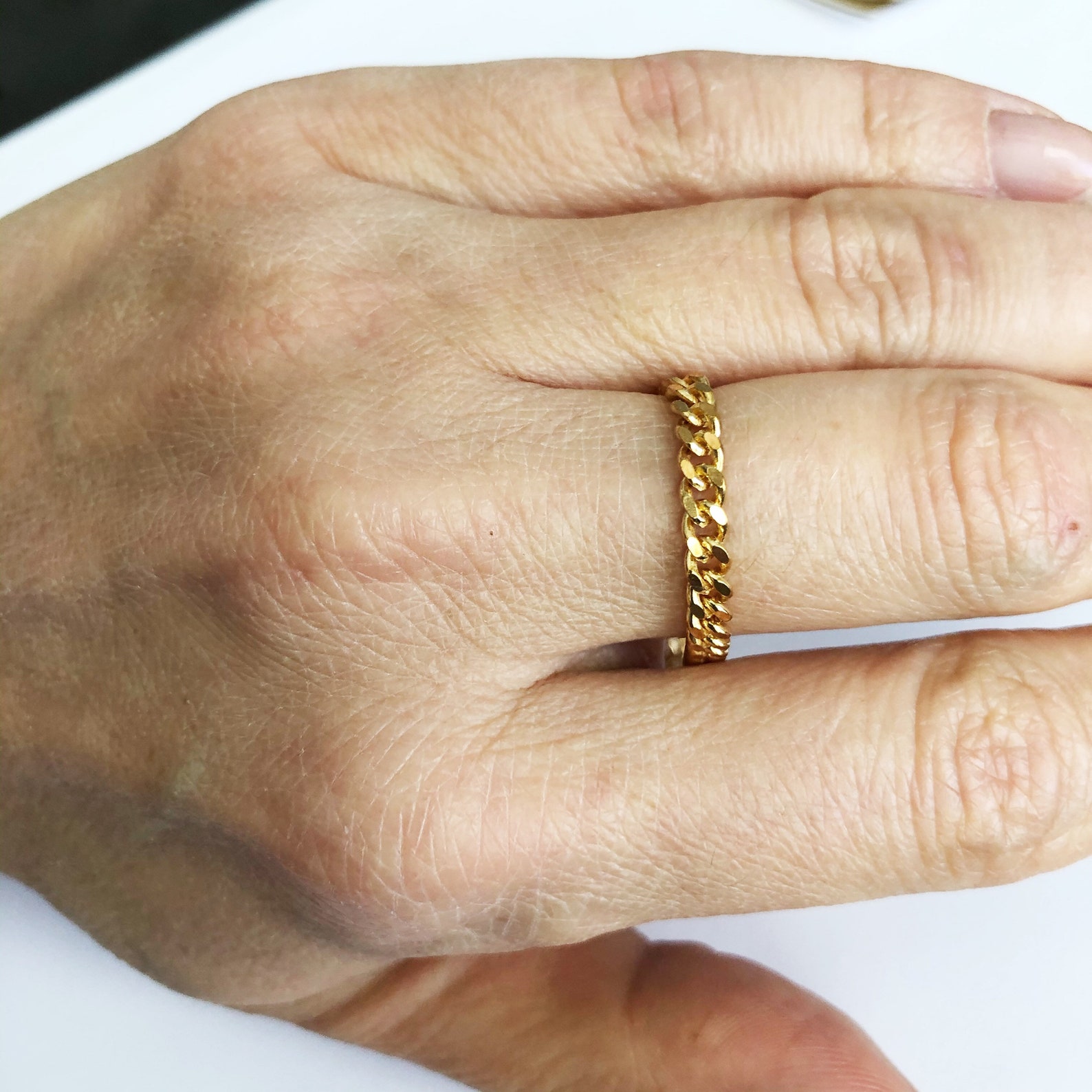 Rose Gold Chain Ring Everyday Ring Gold Stacking Ring Thick Etsy