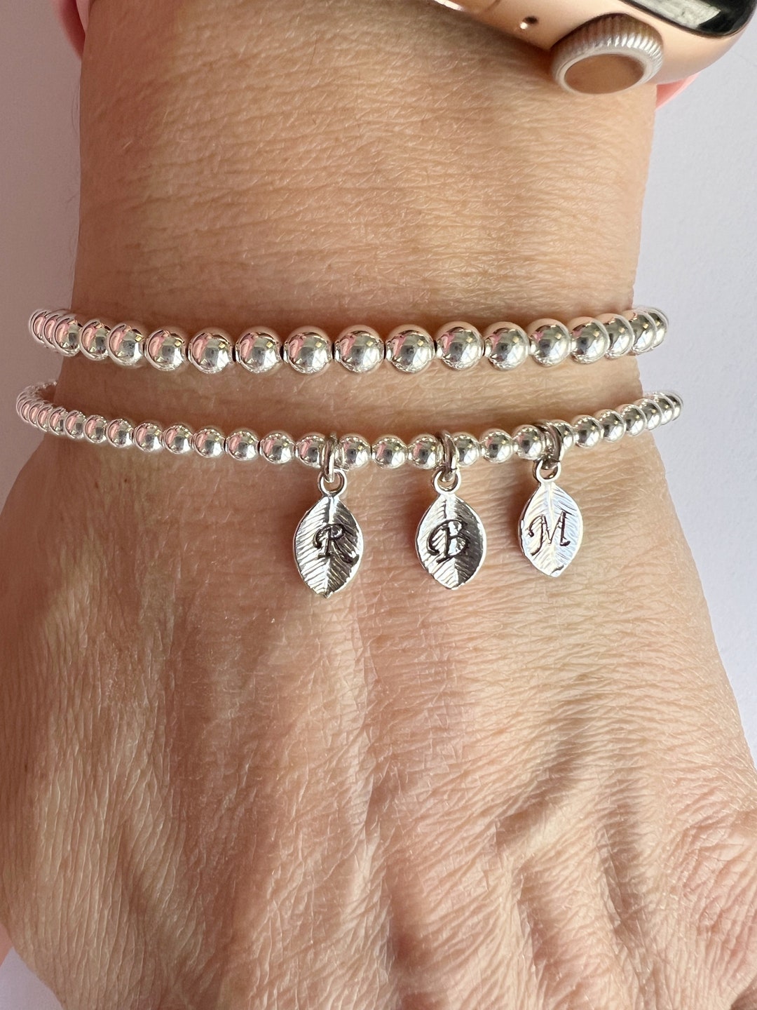 Custom Name Silver Beaded Bracelets Silver Bead Stretch Bracelet