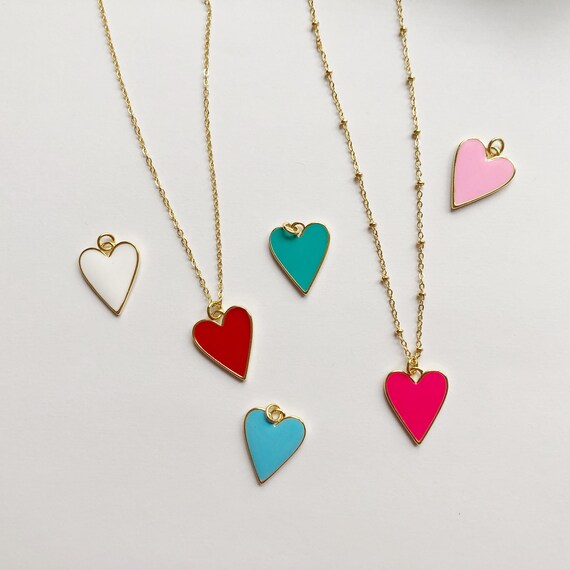 Preppy Bright Enamel Heart Necklace Colorful Heart Necklace Etsy UK