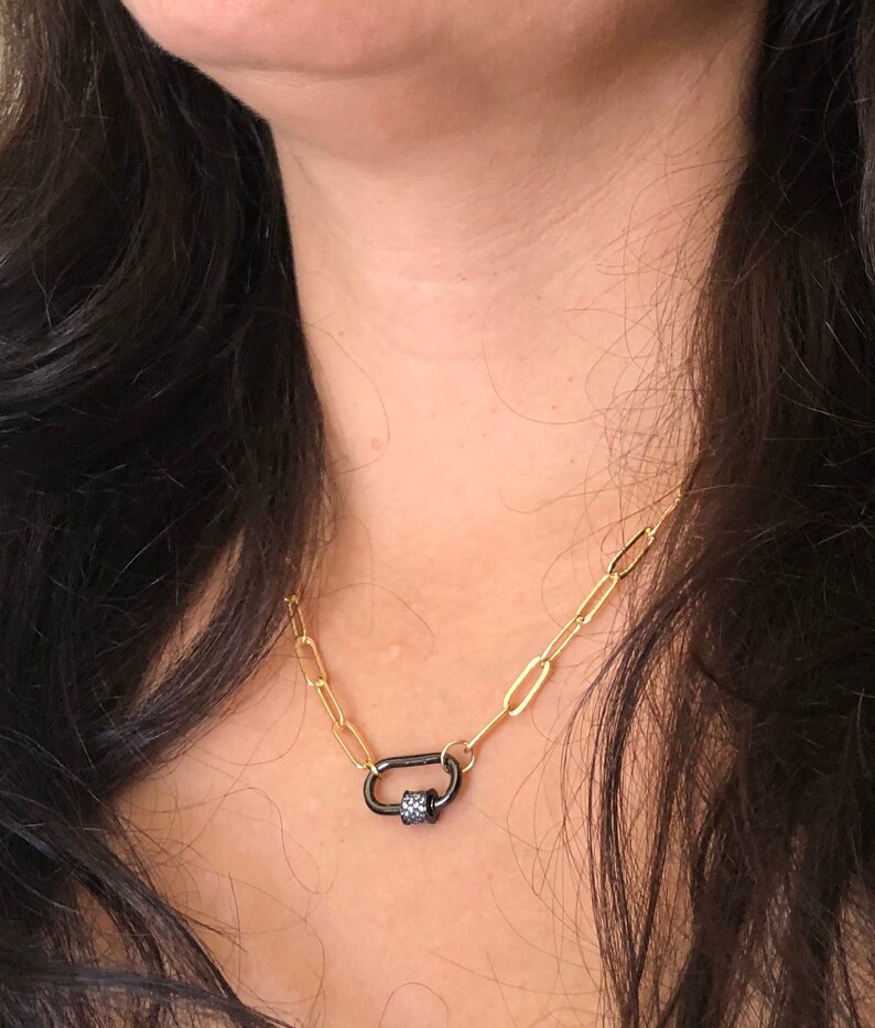 Paper clip Carabiner Necklace Gold Silver Carabiner Chunky Etsy