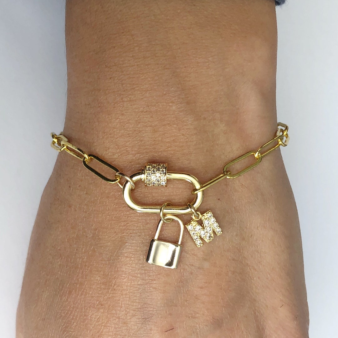SALE Personalized Padlock Paper Clip Carabiner Bracelet, Paperclip Bracelet, Initial Name