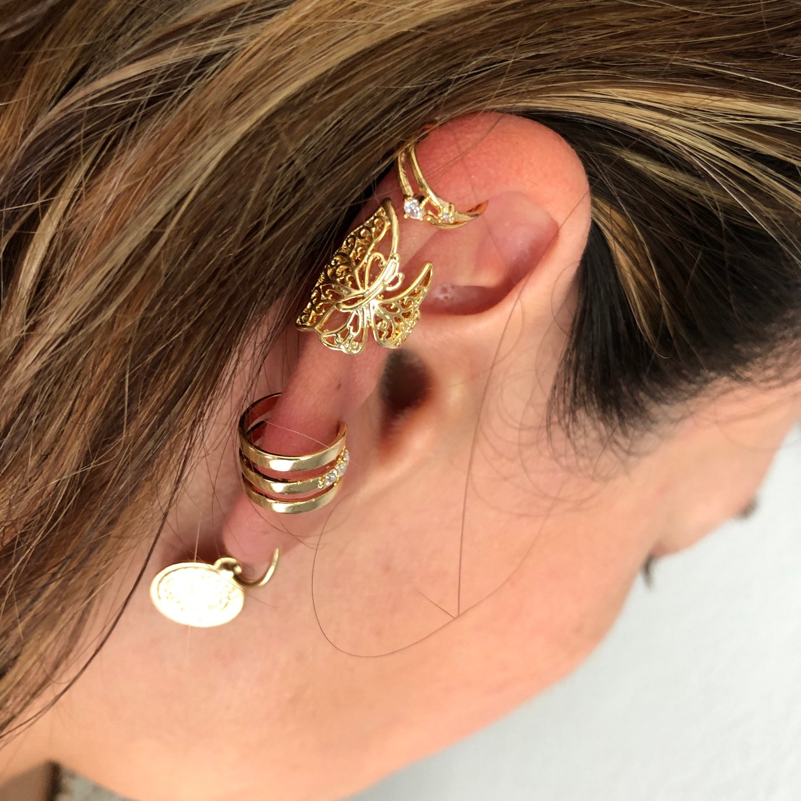 18K Gold Plated Butterfly Ear Cuff Double Helix Ear Cuff DNA Etsy