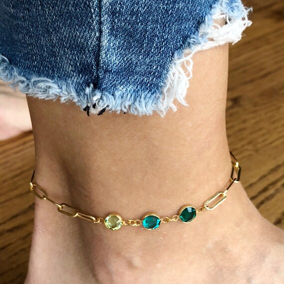 Kids Birthstones Anklet Mom Mommy Anklet Grandma Gift Three