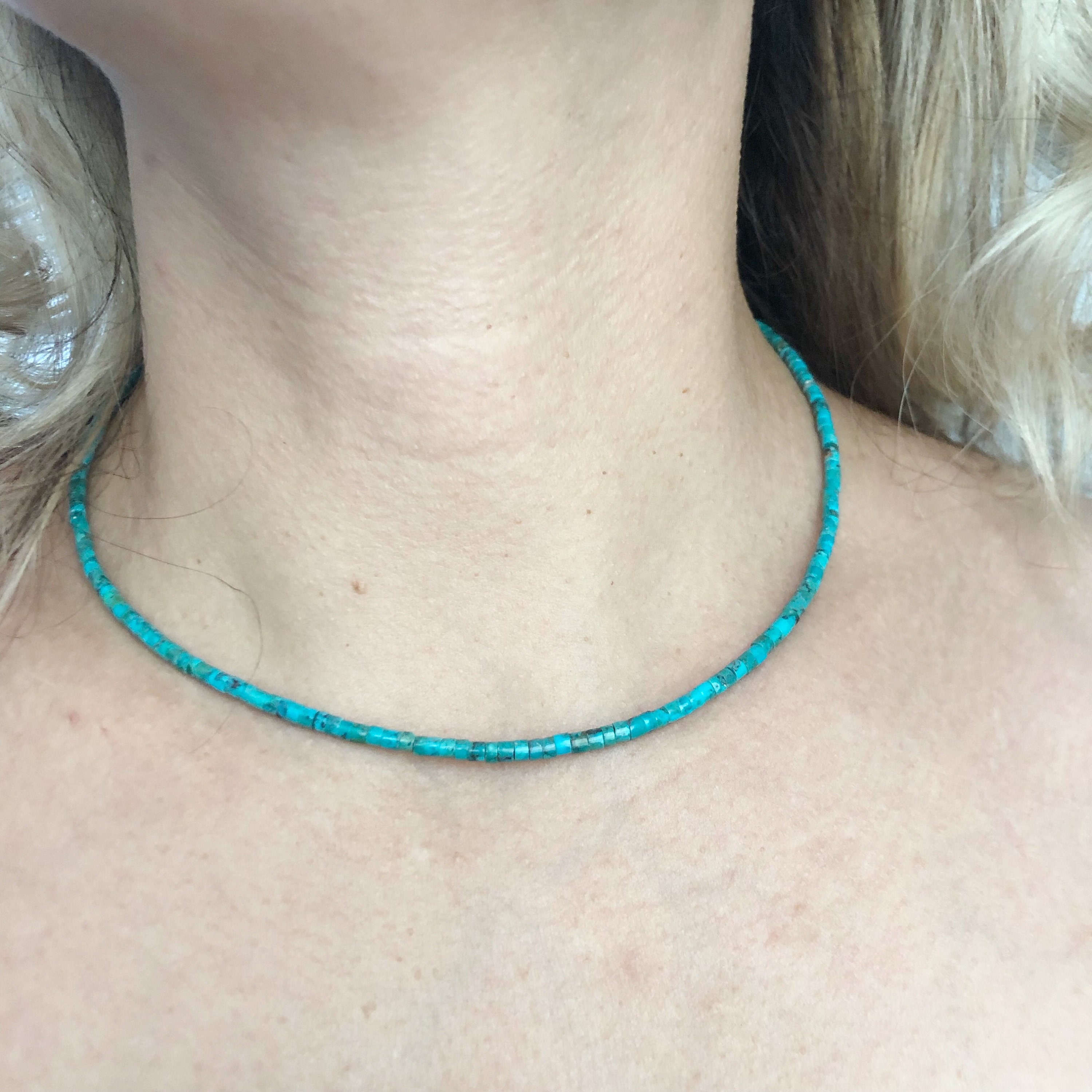 16 Dainty Minimalist Seed Bead Necklace Multi Turquoise – My