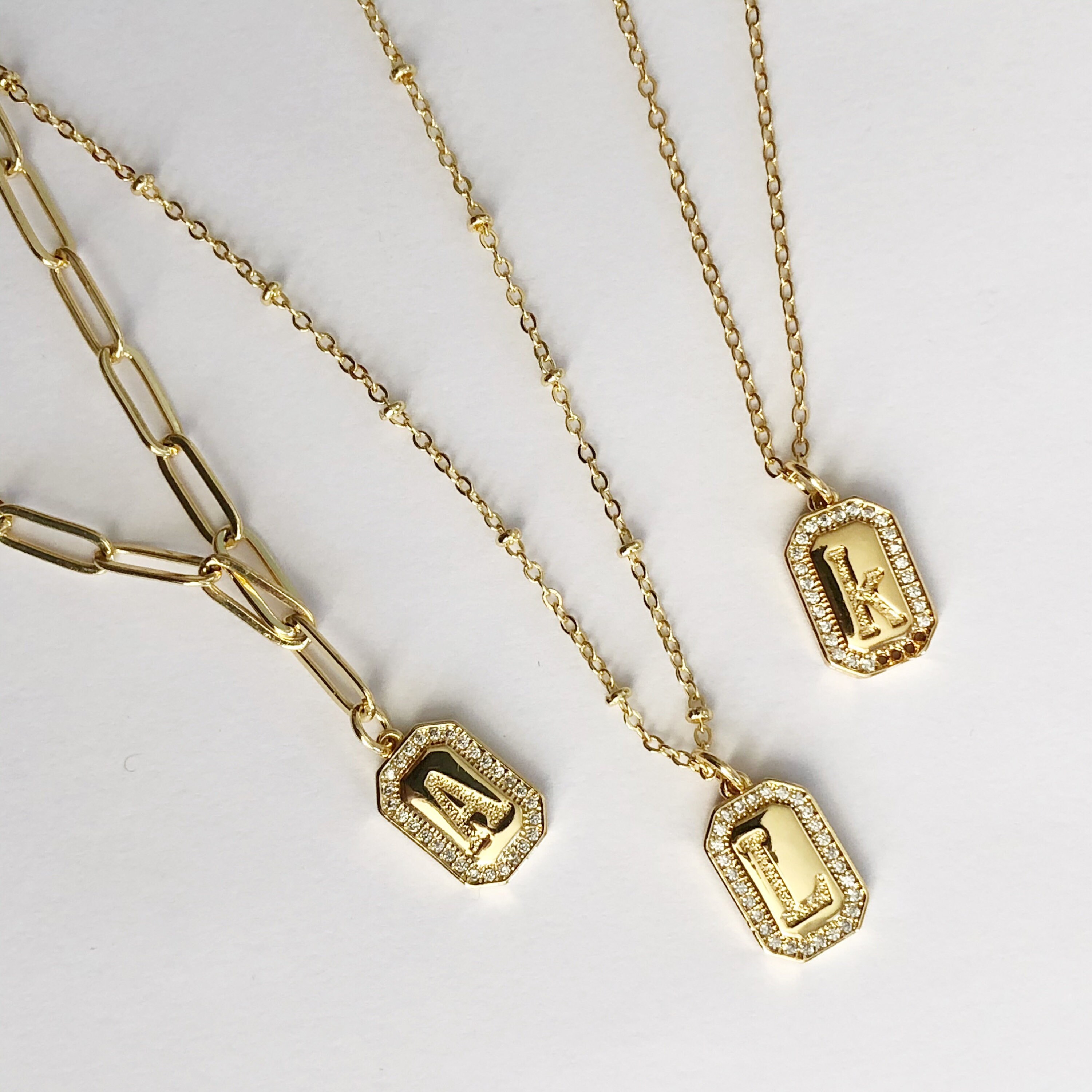 18K Gold Plated Stainless Steel Minimalist Jewelry Memorial Love Letter Rectangle Square Pendant Necklace