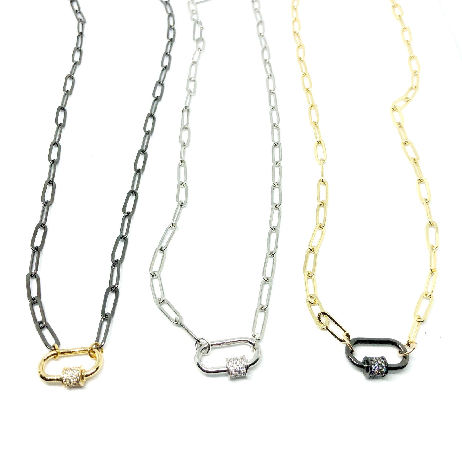 Paper clip Carabiner Necklace Gold Silver Carabiner Chunky Etsy