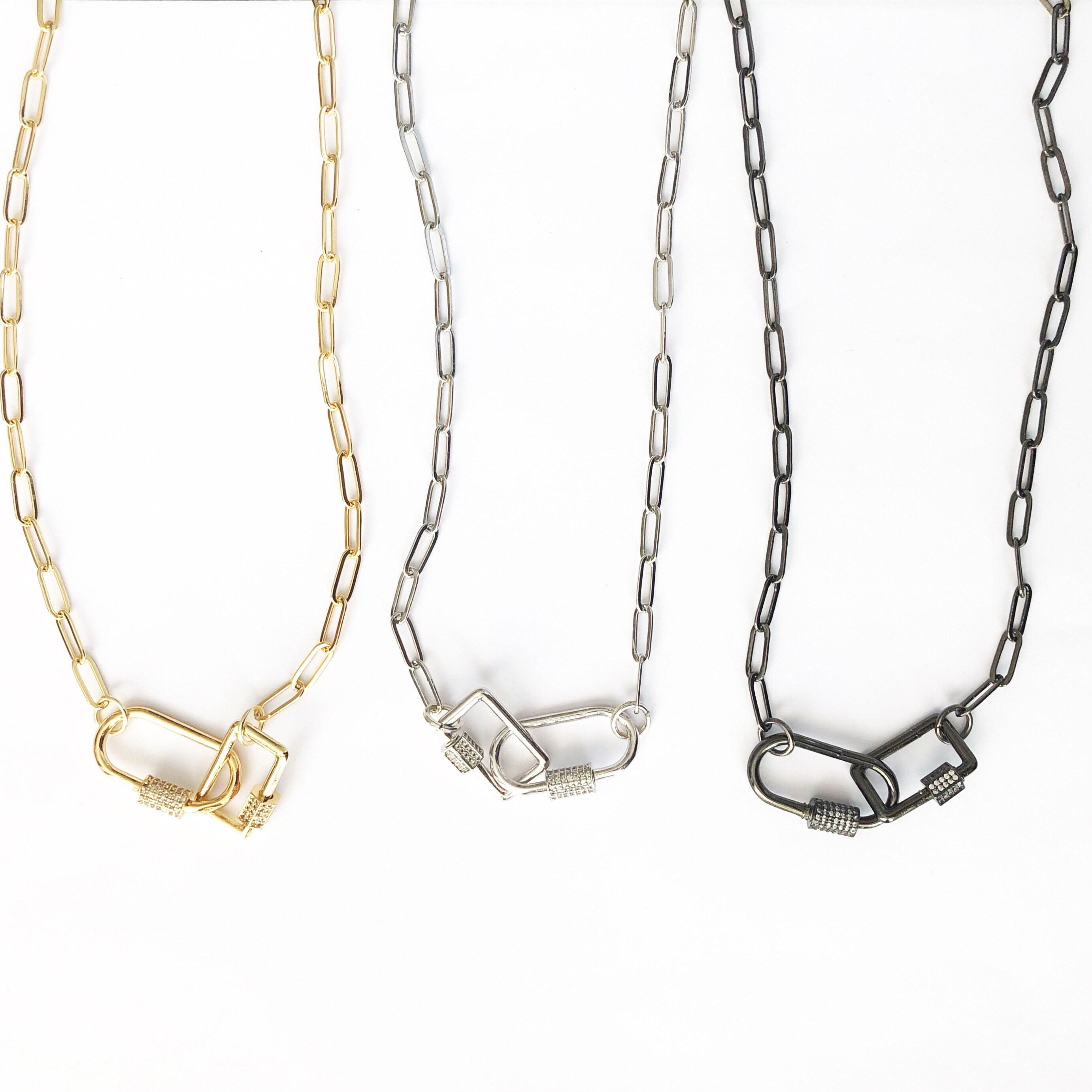 Gold Carabiner Necklace-Chunky Multilink Chain Necklace-Gold 16 / #4. Silver /Gold