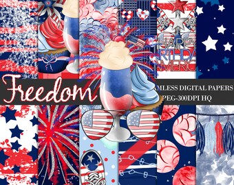 4th Of July Digital Paper Independence Day Background Stars and Stripes Planner Paper USA Seamless Pattern America Patriotic Scrapbook Paper