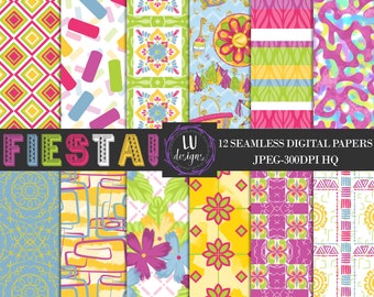 Cinco de Mayo Digital Papers Mexico Scrapbook Papers Fiesta Planner Paper Mexican Seamless Patterns Aztec Digital Backgrounds Commercial Use