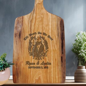 Personalized Cutting Board, Custom Wedding Gift, Skull Anniversary Gift, Custom Bride and Groom Gift, Till death do us part, Housewarming
