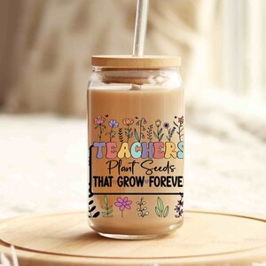 Teacher Appreciation Gift Teacher Tumbler Glass Cup, End of Year Personalized Iced Coffee Cup, School Student Thank You Gift for Teachers