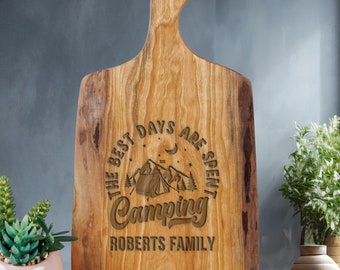 Personalized Camping and Hiking Cherry Wood Cutting Board, Gift for Camper, Custom hiking gift, Camping Gear, Custom Christmas Outdoor gift