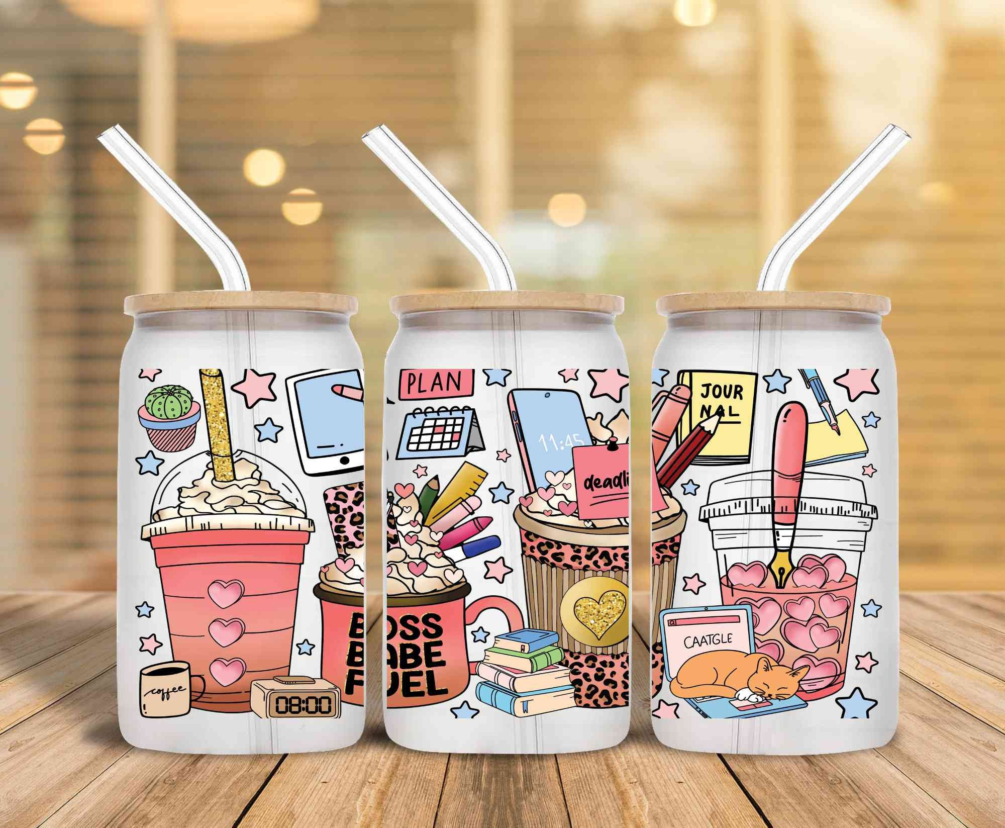 Choose Happiness Glass Tumbler with Bamboo Lid & Straw for Iced Coffee &  Beverages