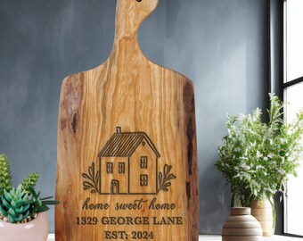 Home Sweet Home Cutting Board, Address Cutting Board, New Home Gift, Realtor Closing Gift, Housewarming Gift, cherry wood charcuterie